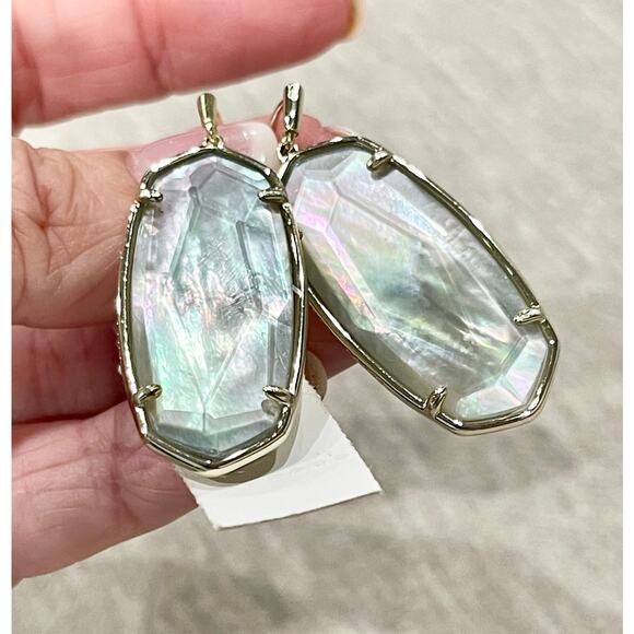 Kendra Scott Faceted Gold Drop Elle Earrings in Ivory Opalite Illusion NWT - Picture 6 of 8